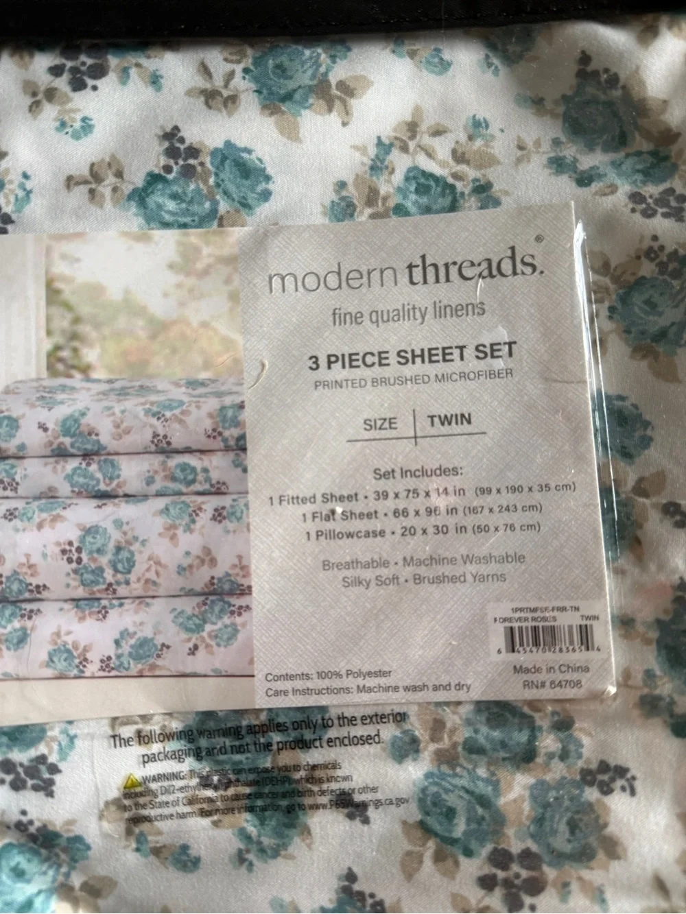 Floral Twin Sheet Set - Pink and Teal Options Modern Threads